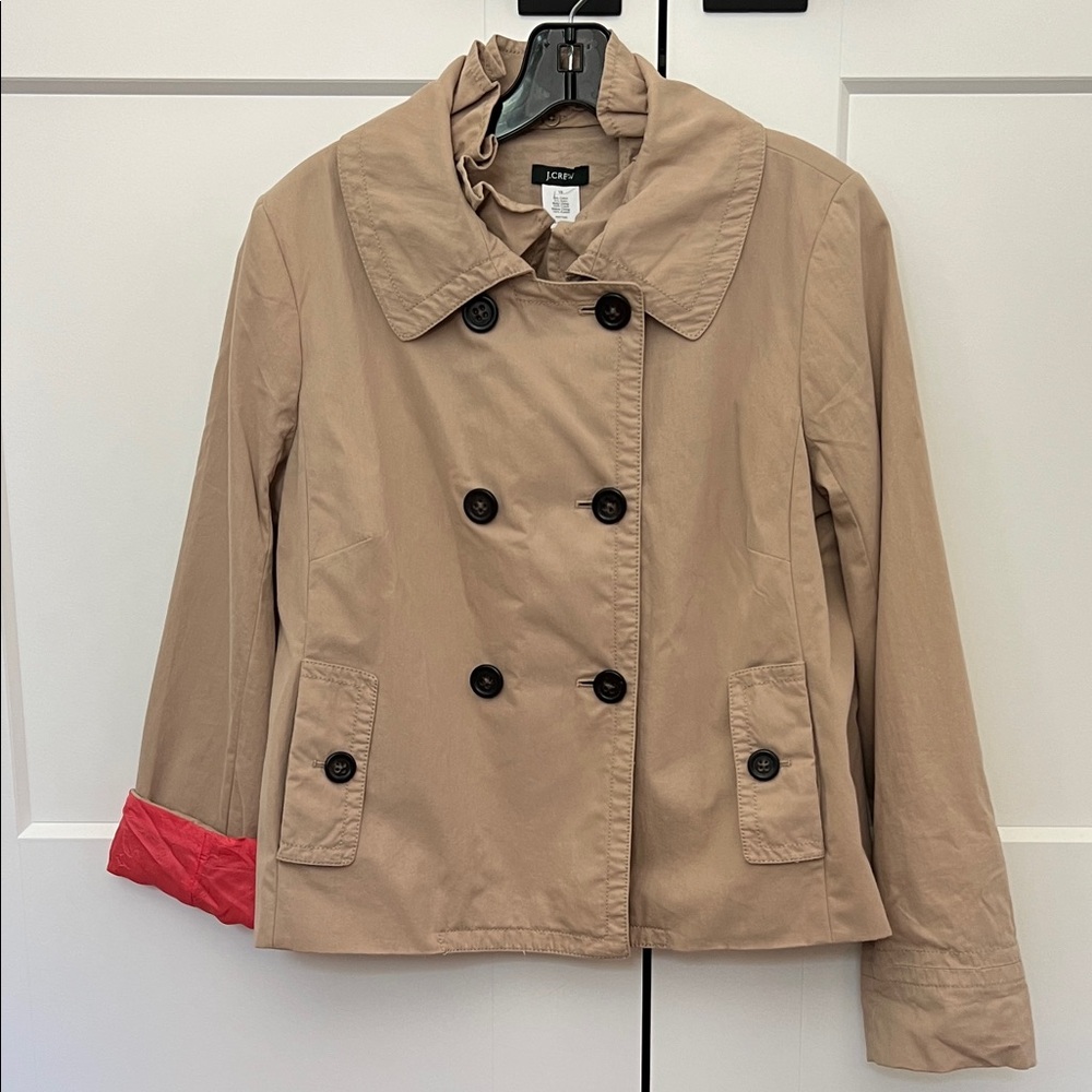J. Crew Beige Pea Coat with Removable Ruffle Collar